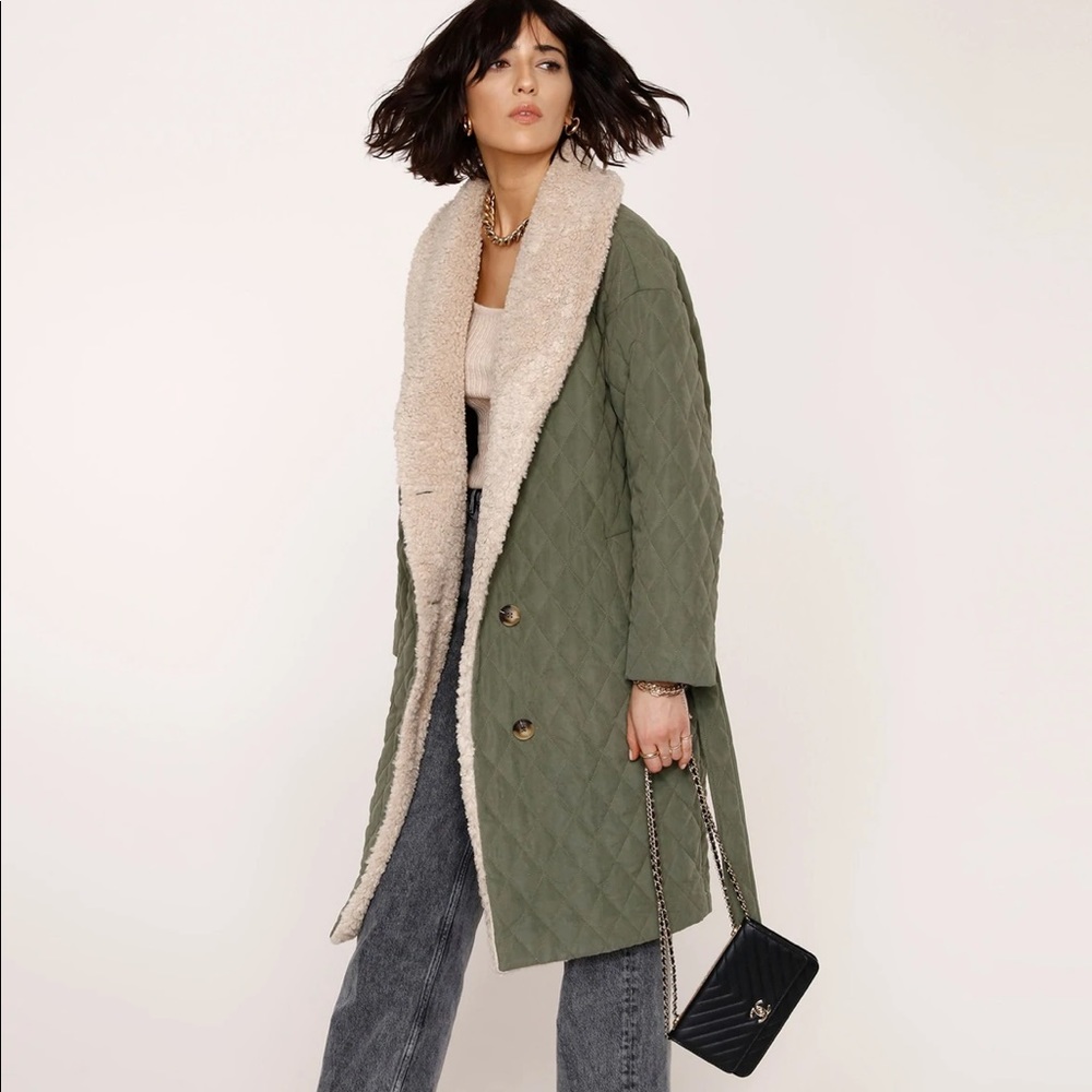 NWT heartloom Evaline jacket gorgeous olive green with shearling collar